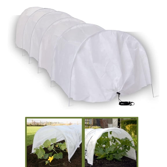 Maphissus Garden Fleece Tunnel Plant Row Cover with 6 Stakes. 10ft Quick-Release Plant Cover for Sun & Freeze Protection