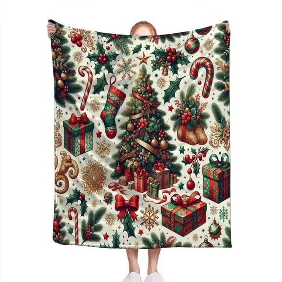 [Maple] [60x50inch] Festive Christmas Tree Design Soft Microfiber Throw Blanket – Cozy for Bed, Sofa, Camping, Picnic & Winter Holiday Decor