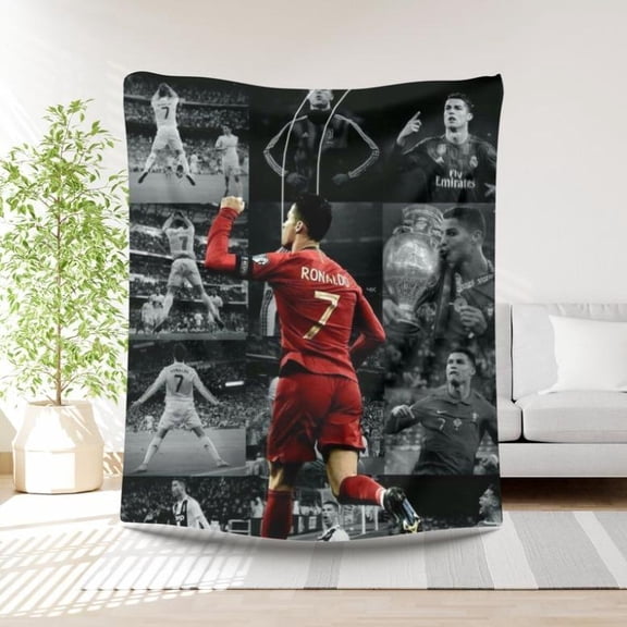 [Maple] [60x50inch] Ronaldo Football Blanket Boys Gift Idea Soccer Player Bedding Birthday Present Sports Lover Throw Gift For Boys Football Lover Soccer Gift, Man Woman Gift