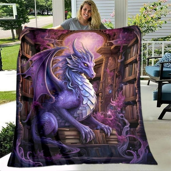 [Maple] [60x50inch] Soft Funny Throw Blanket Cozy Dragons And Magic Print Blanket Lightweight Flannel Throw For Sofa Fuzzy Plush Flannel Blanket Warm Nap Blankets Home Bedroom Decor