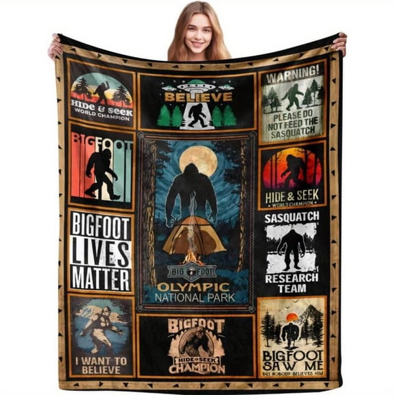 [Maple] [60x50inch] Soft Funny Throw Blanket A Fluff,Printed With Mysterious Creatures And Wilderness Patterns,Retro-Style Multi-Purpose Four-Season Quilt,Fiber,Knitted Fabric Digital Printing