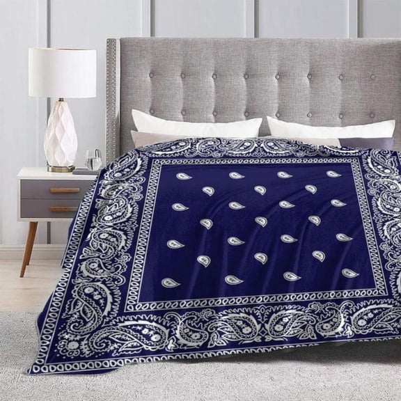 [Maple] [60x50inch] Soft Funny Throw Blanket Navy Blue Bandana Paisley Border Print Blanket,Birthday Gift For Kids Fleece Suitable For Sofa Bed Room