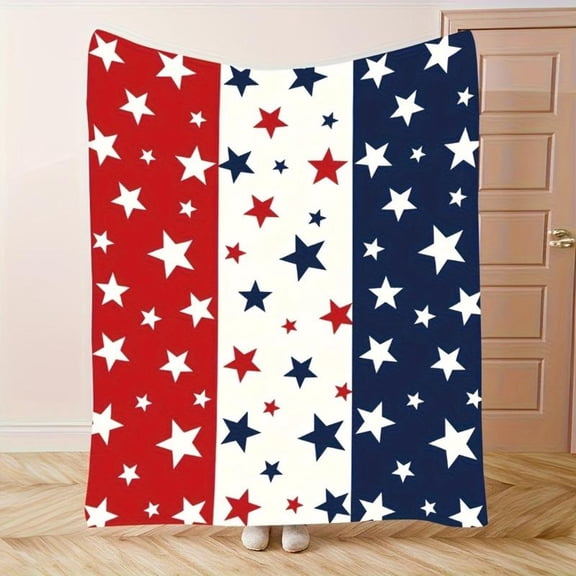 [Maple] [60x50inch] Soft Funny Throw Blanket Patriotic American Flag & Stars Flannel Sofa Blanket Red White Blue All-Season Throw,Multi-Size Cozy Home Decor Gift For Family Friends,Independence Day