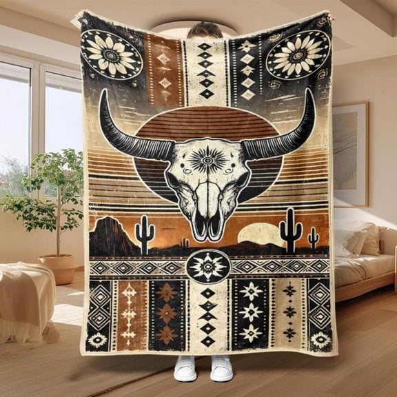 [Maple] [60x50inch] Soft Funny Throw Blanket Western Cow Head Pattern Blanket,Air-Conditioned Room Blankets,Warm Nap For Home Office Travel Camping
