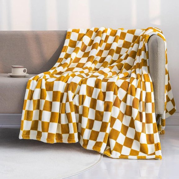 [Maple] [60x50inch] Throw Blankets Flannel Blanket With Checkerboard Grid Pattern Soft & Cozy For Couch Bed Sofa 50"X60" Machine Washable Anti-Static All-Season Comfort