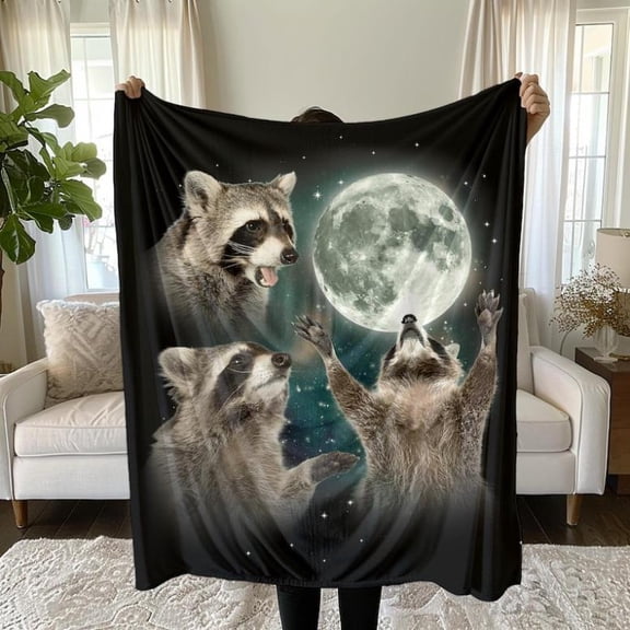 [Maple] [60x50inch] Vintage Howling Raccoon Blanket, Raccoon Gift, Weirdcore Blanket, Unique Blanket, Graphic Blanket Gift, Raccoon Plush, Capybara, OpossumChristmas Gift,Gift for kids,Birthday Gift