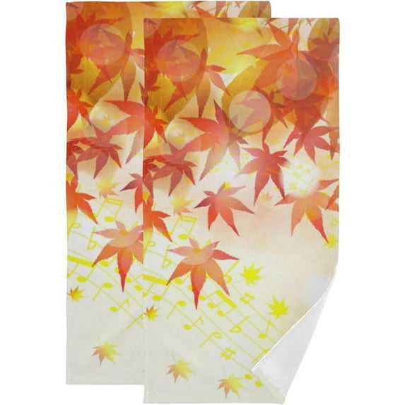 Maple Autumn Orange Hand Towels, Fall Musical Notation Kitchen Towel Ultra Soft and Absorbent,Decorative Fingertip Face Towel for Bathroom Hotel, 2 PCS, 28.3"x 14.4"
