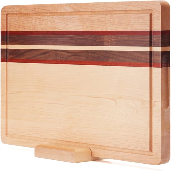 Maple  Board | Hard   Board for Kitchen | Wooden Serving Board with Holder | Made of Maple/Black Walnut/Rosewood | Striking Visual  Grain |  for Dad, Mom, Grandpa