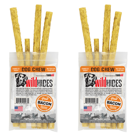 WildHides Bacon Flavor Beef Hide Dog Chews – Healthy Rawhide Alternative, Easy Digestible 6-Inch Chew Sticks, Reduce Tartar & Anxiety, Made in USA, 7 Sticks per Pack (4 oz)