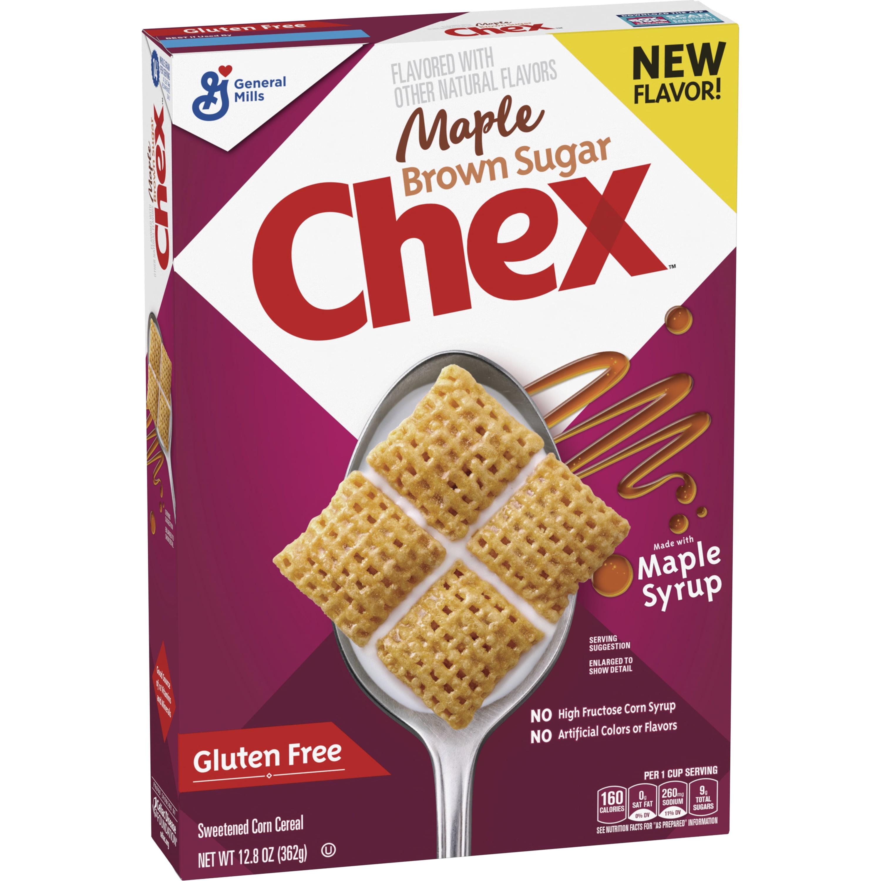 Maple Brown Sugar Chex Gluten Free Breakfast Cereal, Made with Whole Grain, 12.8 OZ