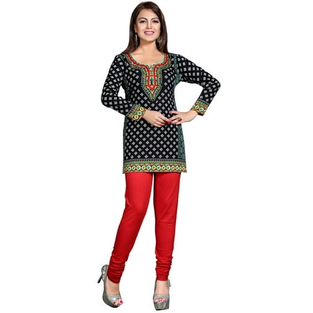 Maple Clothing India Tunic Top Kurti Women's Printed Indian Apparel (Black, S)