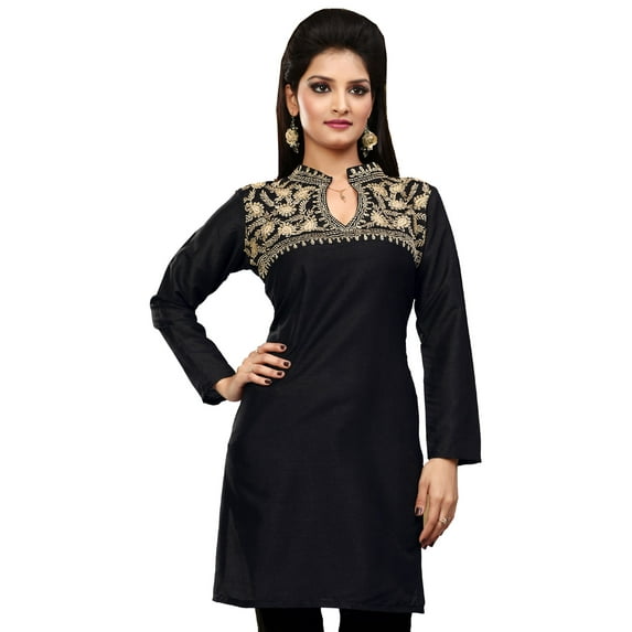 Maple Clothing Indian Short Kurti Top Tunic Embroidered Women's India Clothes (Black, 4XL)
