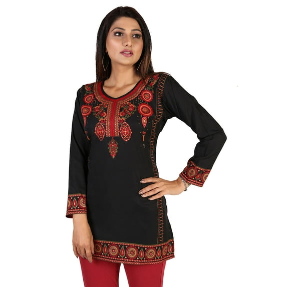 Maple Clothing Indian Short Kurtis Top Tunic Women's (Black, 5XL)