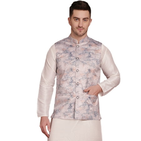 Maple Clothing Nehru Jacket Men's Sleeveless India Modi Traditional Waistcoat Vest Guest Outfit (Silver, S)