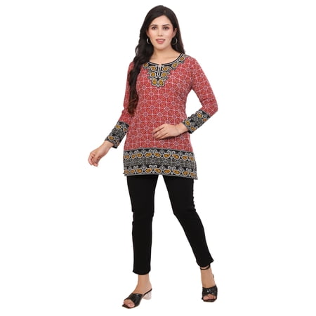 Maple Clothing Short Kurta Indian Kurti Top Tunic Women's Indian Clothes (Red, 4XL)