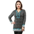thumbnail image 1 of Maple Clothing Women's Short Kurti Kurta Printed Top India Tunic (Black/Turquoise, 4XL), 1 of 5