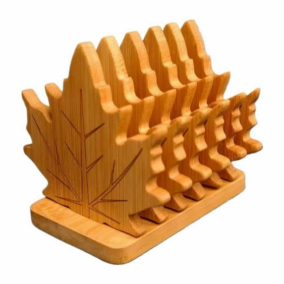 Maple-Design Wooden Trivet Set for Hot Dishes, Heat-Resistant Pot Holders & Placemats, Scald-Proof Table Pad for Kitchen Counter Dining, Reversible Fall Decor Gift, 3-Pack , 1 Set of Insulation Pads