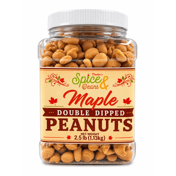 Maple Double Dipped Peanuts 2.5 lb - Maple Candy Coated Peanuts - Sweet Crunchy Snack, Candy Buffet & Dessert Topping - Bulk - Dasher's Spice & Beans