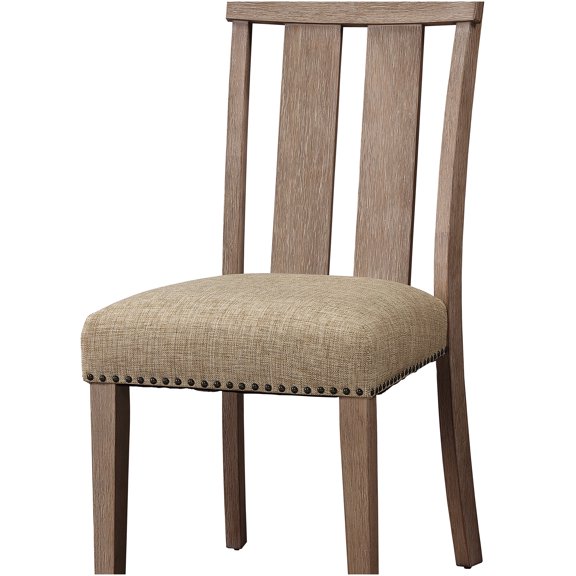 Maple Finish Fabric Side Chairs, Set of 2, High Back Dining Chairs with Padded Seat for Kitchen, Dining Room
