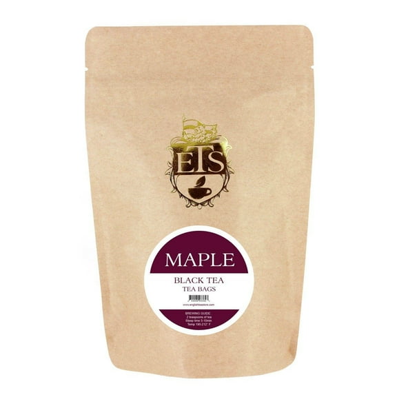 Maple Flavored Black Tea Bags | 50 English-Style Teabags | Premium Ceylon Blend with Sweet Maple Taste | No String or Tag | Bold Black Tea for Hot or Iced Use | 5.5oz Resealable Pouch