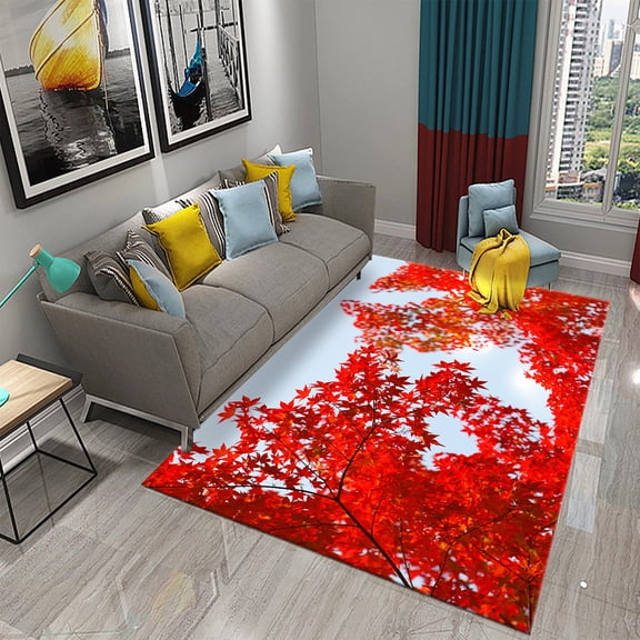 Maple Forest Carpet Red Tree Leaves Rug Autumn Natural Scenery Rectangle Area Rugs Yoga Mats Bedroom Living Room r Door Mat