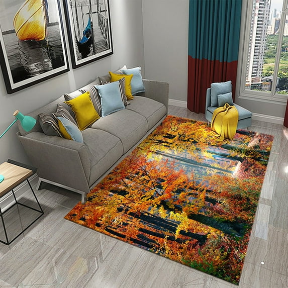 Maple Forest Carpet Red Tree Leaves Rug Autumn Natural Scenery Rectangle Area Rugs Yoga Mats Bedroom Living Room r Door Mat