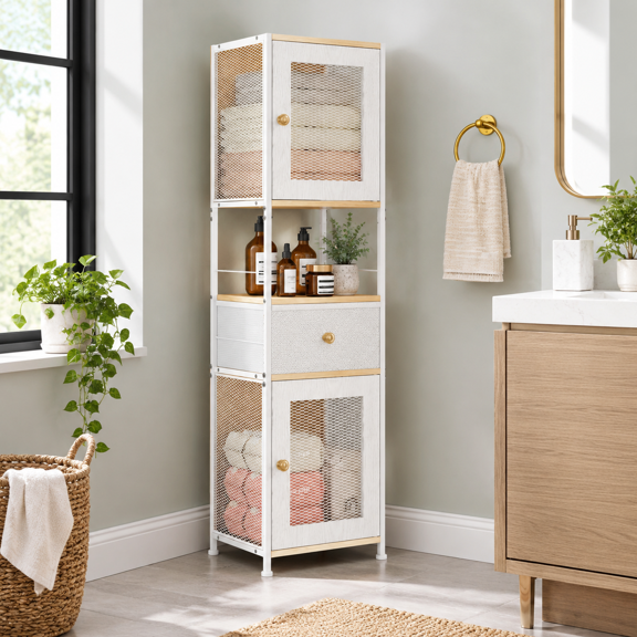 Maple Freestanding Bathroom Storage Cabinet with Doors and Drawer