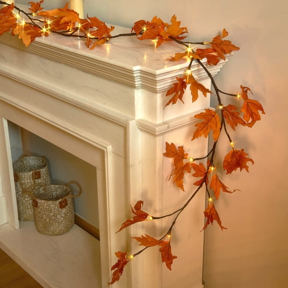 Maple Garland Lights 6ft Artificial Fall Thanksgiving Indoor Outdoor Decor