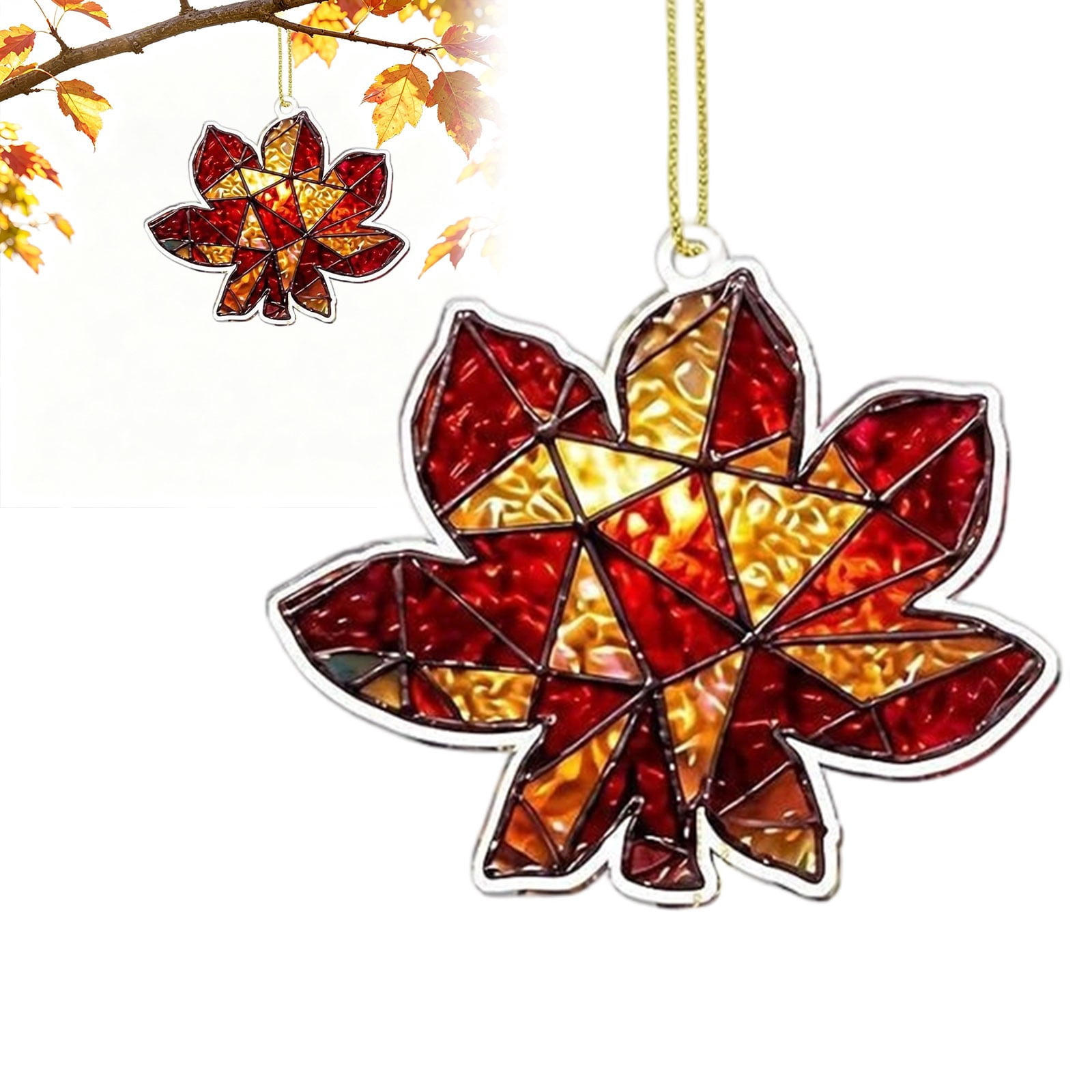 Maple Hanging Ornament, Stained Glass Style Acrylic Wall Window Decor ...