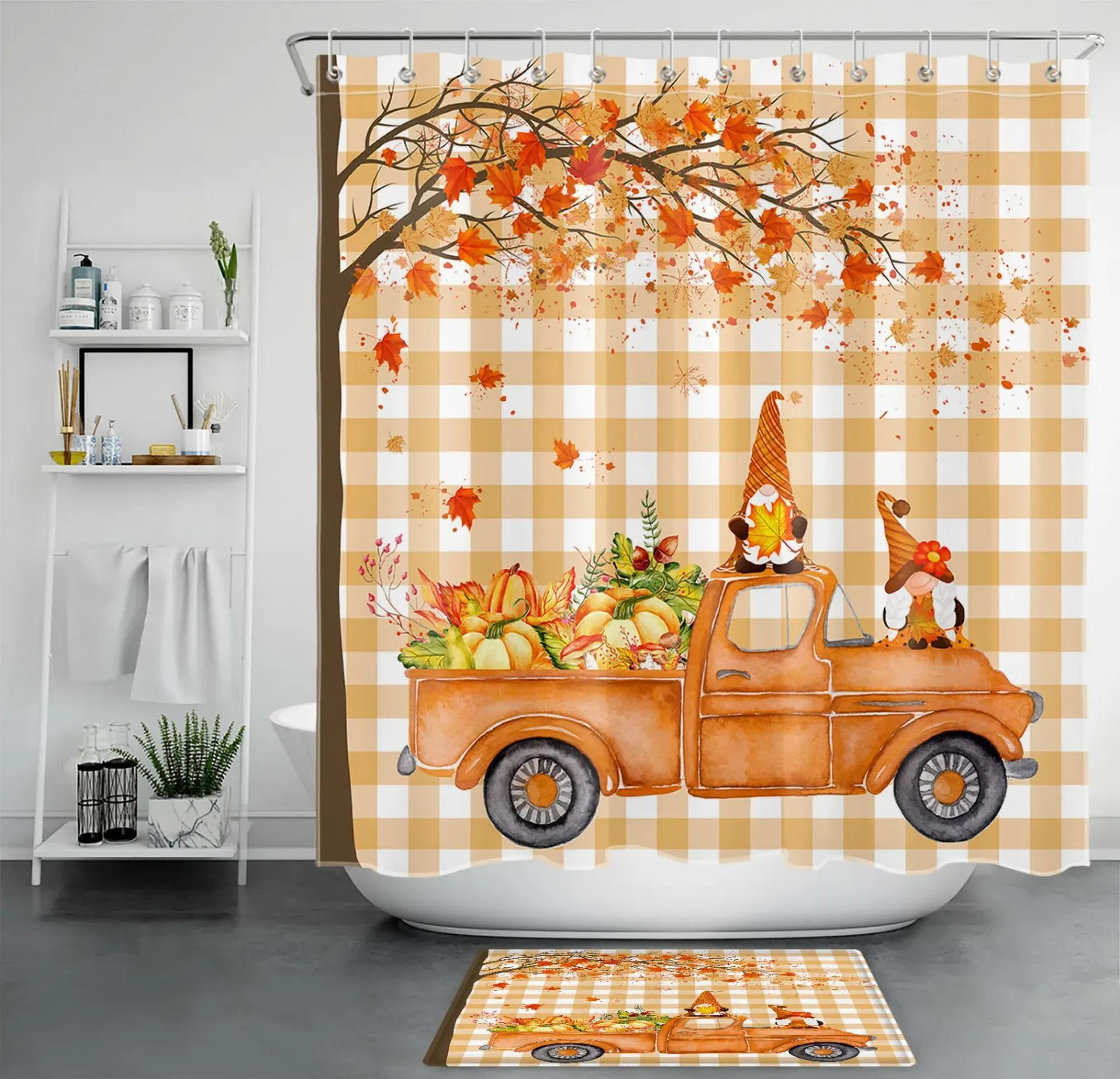 Maple Harvest Gnome Shower Curtain Set for Autumn Bathroom Decor