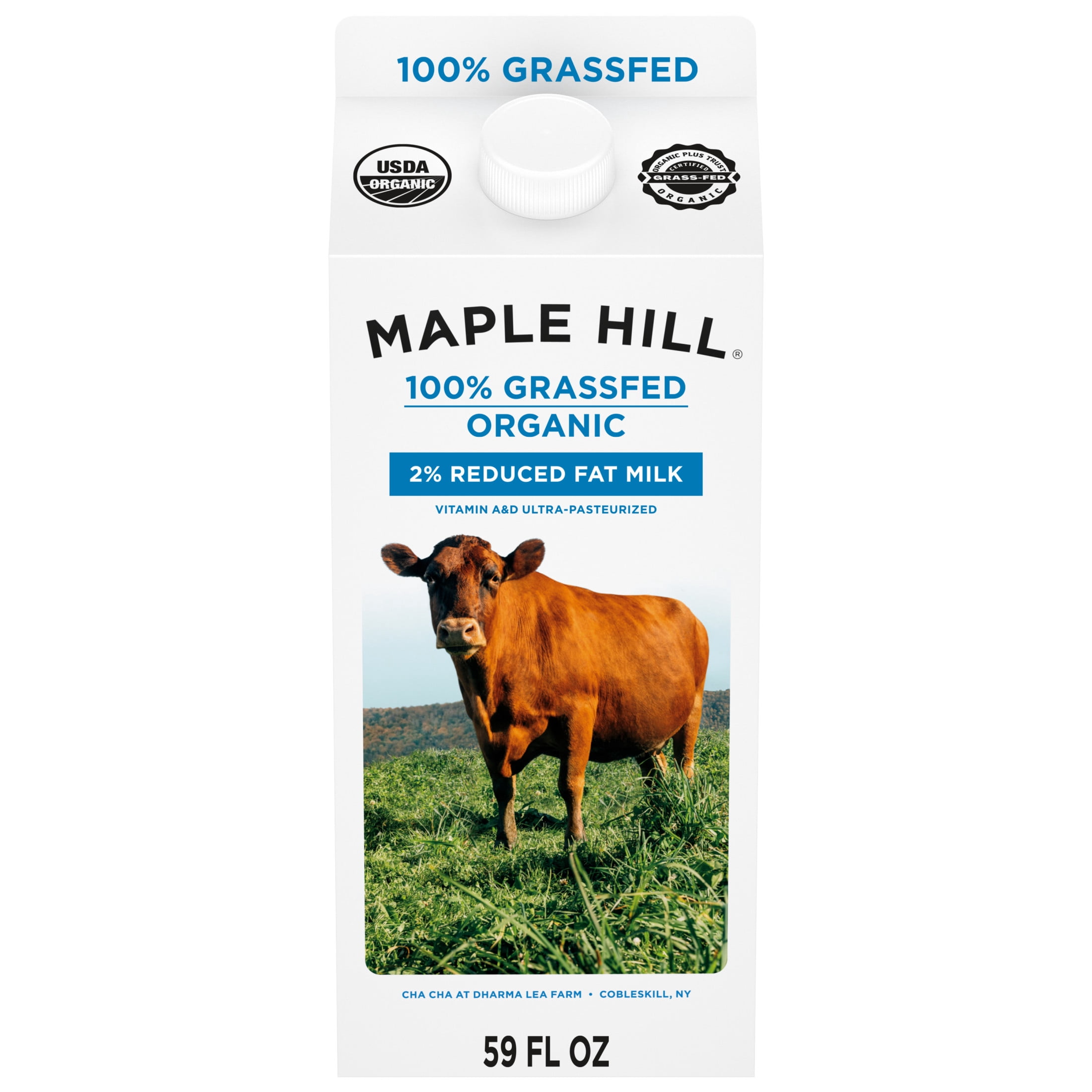 Maple Hill 100% Grassfed Organic 2% Reduced Fat Milk, 59 fl oz Carton