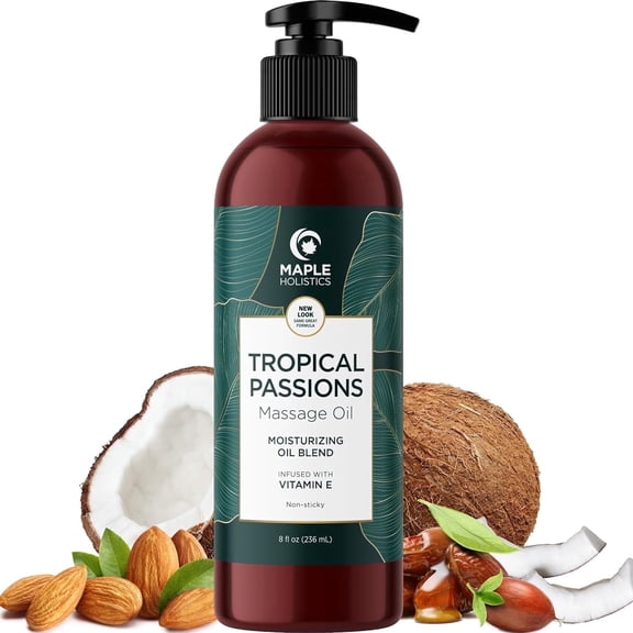 Maple Holistics Tropical Massage Oil for Body, Coconut & Sweet Almond Oil, Mango Scent