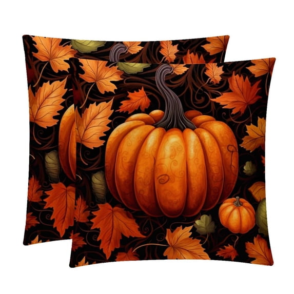 Maple Ieaf Pumpkin Covers - Set of 2 Throw Pillow Covers with Unique Patterns for Living Room Decor - Available in 16x16, 18x18, and 20x20 Inches Throw Pillows for All Occasions