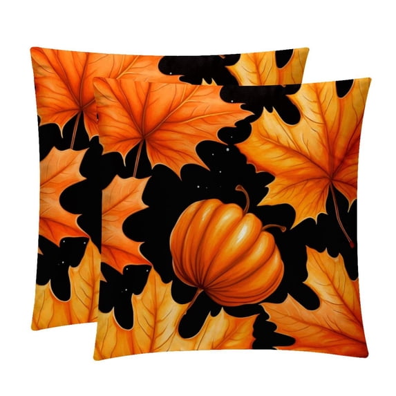 Maple Ieaf Pumpkin Elegant Velvet Throw Pillow Covers and Inserts - Set of 2, Available in 16x16, 18x18, 20x20 Inches for Home Decor, Unique Patterns for Sofa