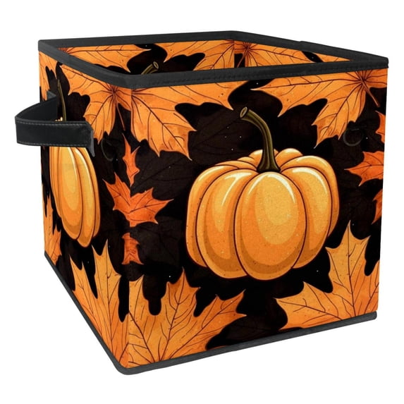 Maple Ieaf Pumpkin Foldable Storage Baskets with Handle, 10.8"x10.5"x10.6", Large Capacity - Organizer Bins for Clothes Storage, Storage Cubes