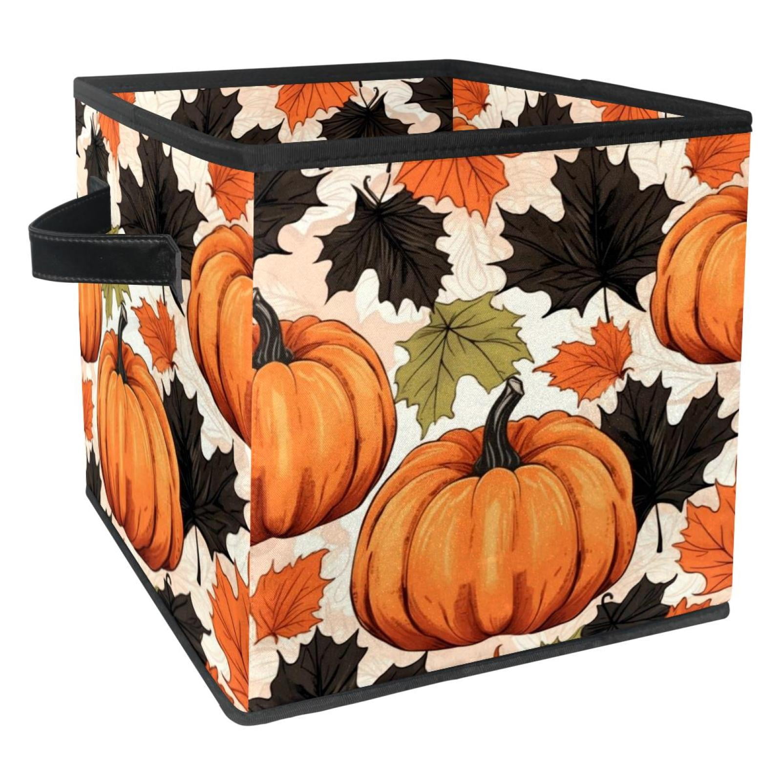 Maple Ieaf Pumpkin Foldable Storage Baskets with Handle 10.8"x10.5"x10