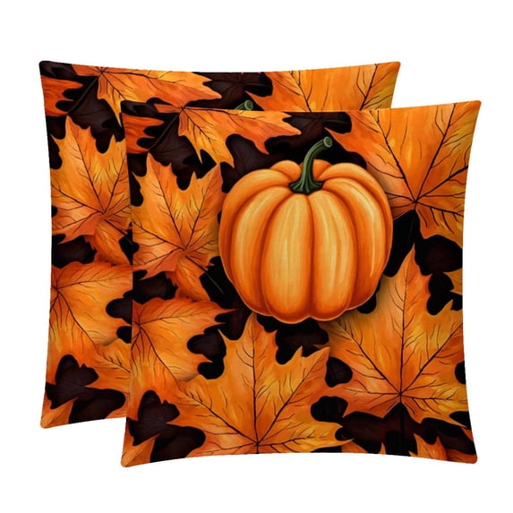 Maple Ieaf Pumpkin Luxurious Velvet Throw Covers Pillow Inserts - Set of 2 Throw Pillows with Unique Patterns - 16x16, 18x18, 20x20 Inches for Home Decor and Gifts