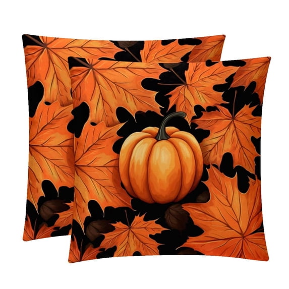 Maple Ieaf Pumpkin Set of 2 Velvet Throw Pillow Covers Inserts with 16x16, 18x18, 20x20 Inches Chair Pillow Covers - Unique Patterns for Throw Pillows for Various Occasions