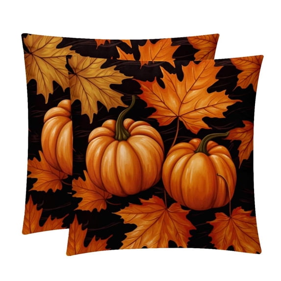 Maple Ieaf Pumpkin Velvet Throw Pillow Covers Set of 2 with Unique Patterns for Bed and Sofa, Available in 16x16, 18x18, and 20x20 Inches for Various Occasions