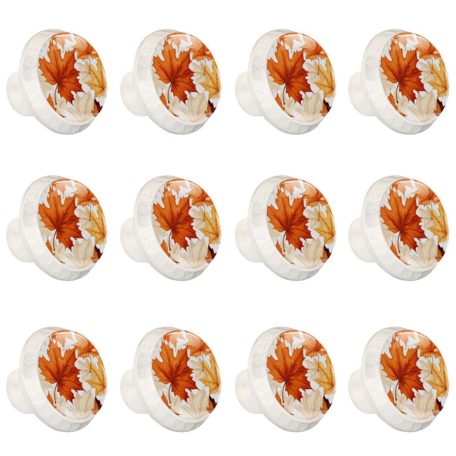 Maple Leaf 12 Pcs White Round Drawer Pulls with Screws,ABS and Glass Handles for Kitchen