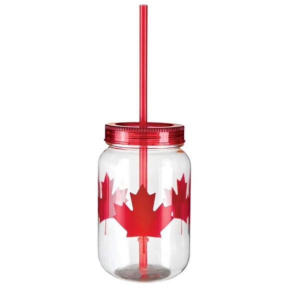 Maple Leaf 18 oz. Plastic Mason Cup and Straw