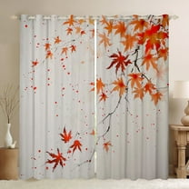Maple Leaf 38"Wx45"L 2 Panels 30%-50% Blackout Curtains Fall Leaves Curtains & Drapes Ink Painting Theme Curtains,Chinese Style Decor Window Curtains Teens,Orange