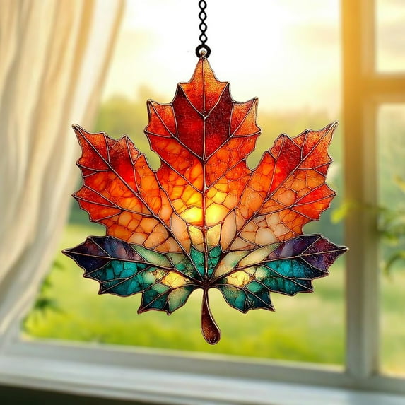 Maple Leaf Acrylic Fall Ornament Window Hanging Autumn Leaf Decoration,Acrylic Fall Leaves Wall Art Decor Pendent Suncatcher for Fall Autumn Thanksgiving Festival Xmas Party Supplies,Light Blue