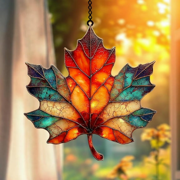 Maple Leaf Acrylic Fall Ornament Window Hanging Autumn Leaf Decoration,Acrylic Fall Leaves Wall Art Decor Pendent Suncatcher for Fall Autumn Thanksgiving Festival Xmas Party Supplies,Orange