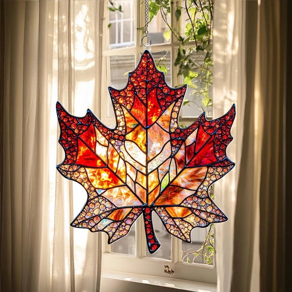 Maple Leaf Acrylic Suncatcher: Autumn Window Hanging, Garden Decor