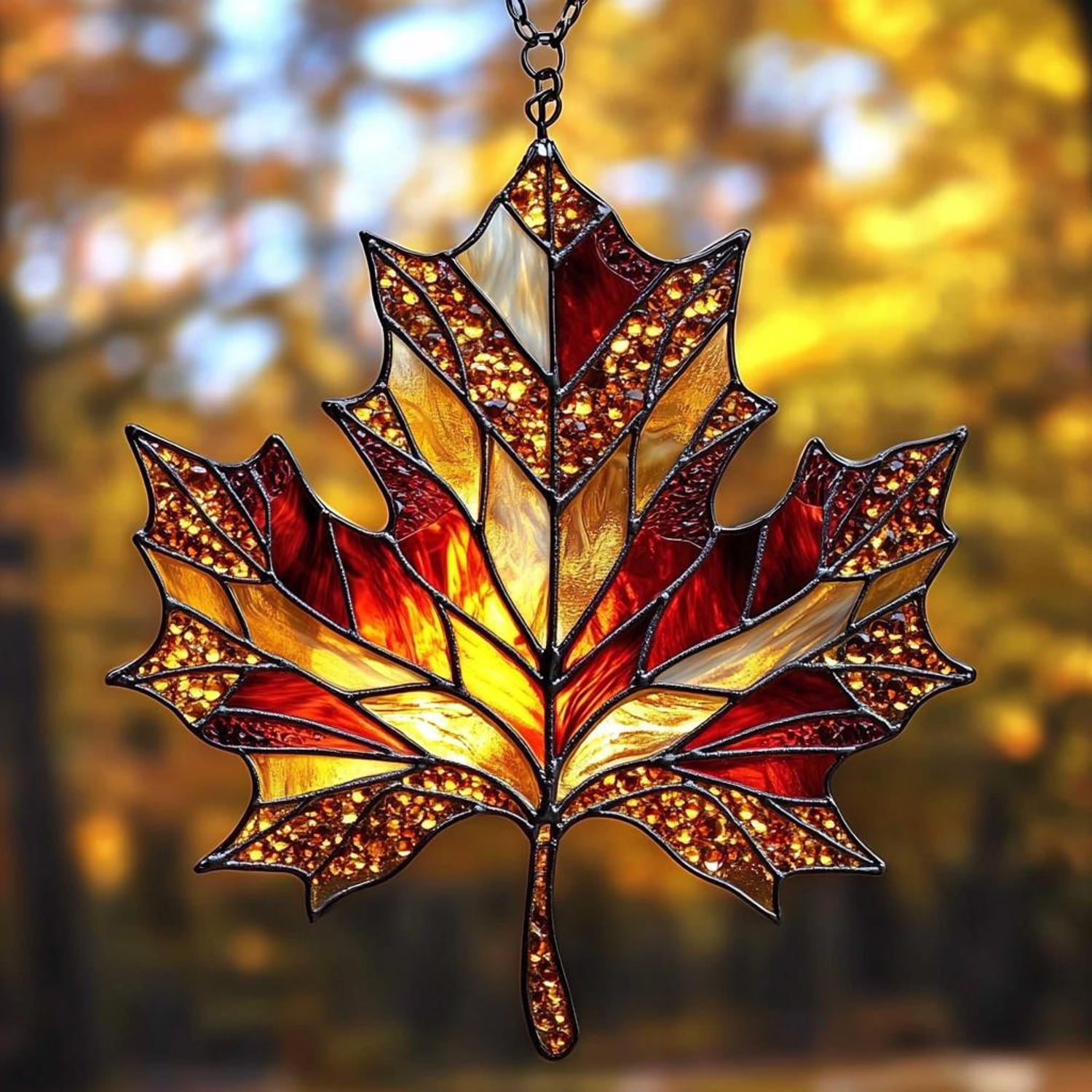 Maple Leaf Acrylic Suncatcher - Faux Stained Glass Fall Window Hanging ...