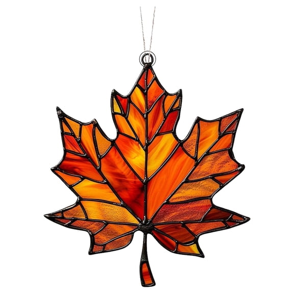 Maple Leaf Acrylic Window Ornament – Stained Fall Leaf Wall Art for Seasonal Décor and Thanksgiving Celebration, 10X8.7 cm, Red