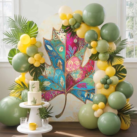 Maple Leaf Arch Backdrop Cover, 6.6FT, Medieval Vintage Floral Background Spandex Arch Covers Double-Sided Backdrop for Wedding Birthday Party Photo Background Decoration