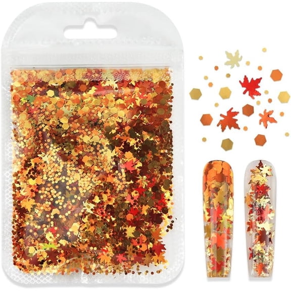 Maple Leaf Art Sequins for Art Fall Thanksgiving Day Glitters Holographic Orange & Yellow Autumn Leave Hexagon Shape Flake Confetti Thanksgiving Art for Women