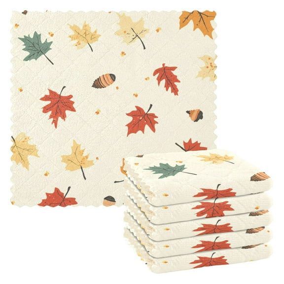 Maple Leaf Autumn 6 Pack Kitchen Cleaning Cloths 11'' x 11'', Super Absorbent, Soft Double Layer Plush for Dish and Surface Cleaning